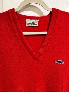 Vintage 80s Sears Braggin Dragon V-Neck Sweater Red L